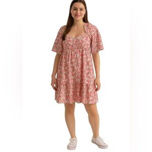 Meritt Oversized Bohemian Floral Pleated V Neck Multi Colored Dress- NWT- Size S